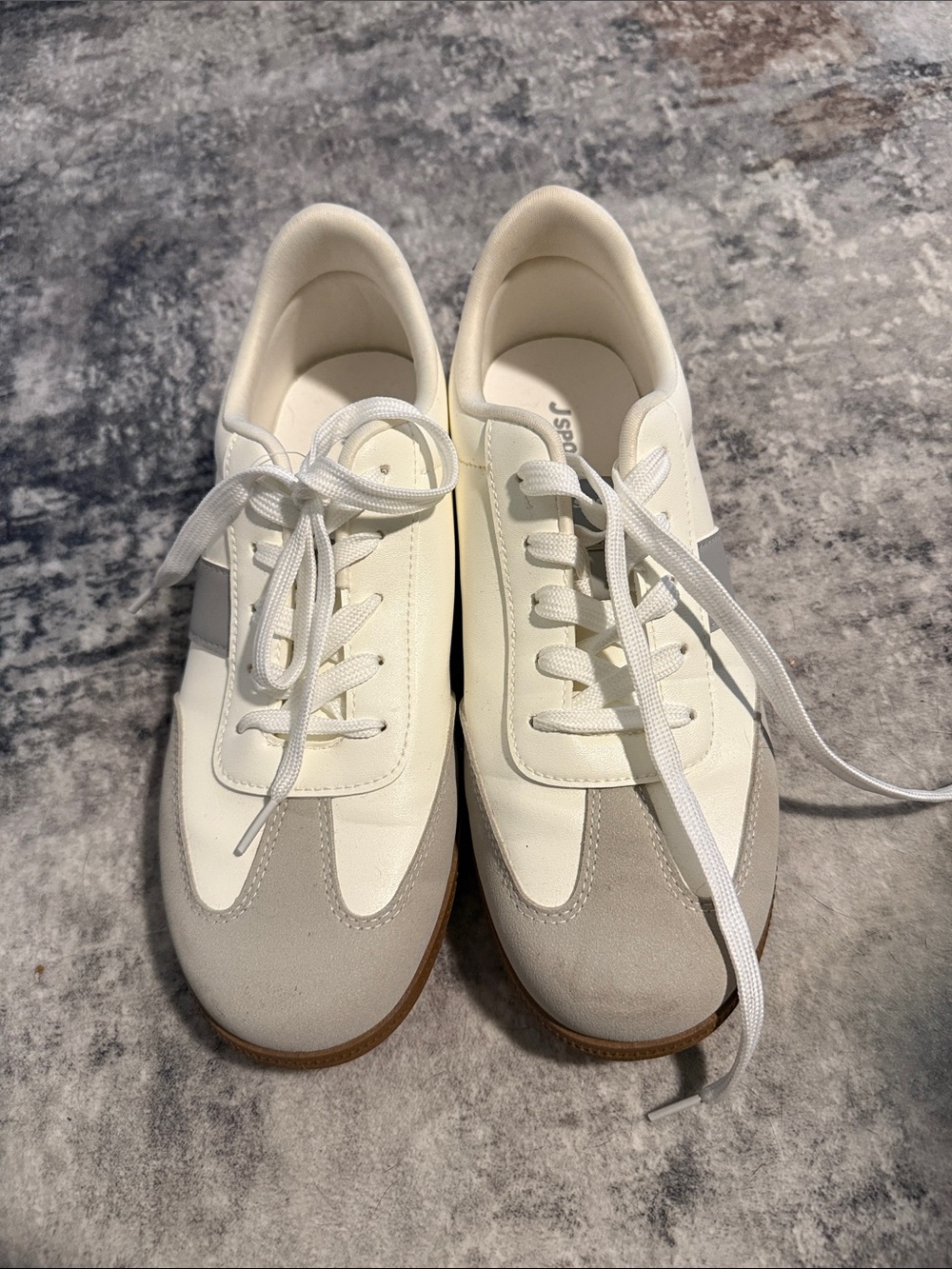 Women's White and Light Gray Lace-Up Casual Sneakers